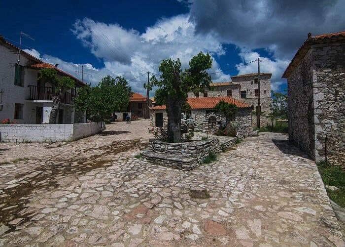 Mistraki traditional settlement with stone houses Mystraki Messinia Greece